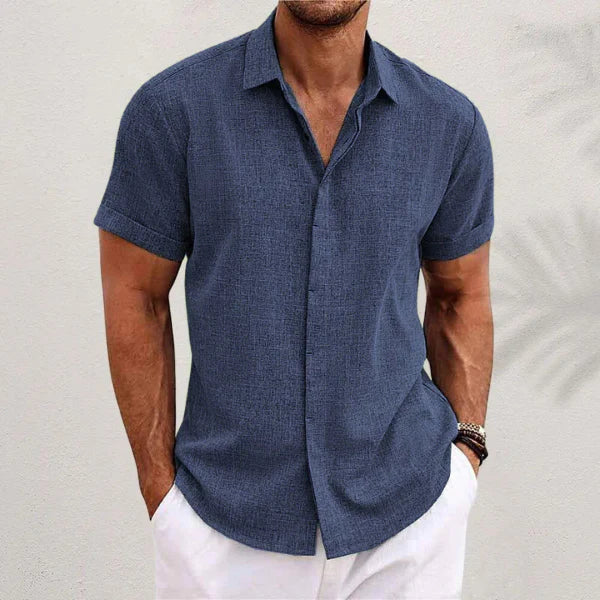 Men’s Cotton-Linen Short-Sleeved Shirt – Refined Style for Any Occasion