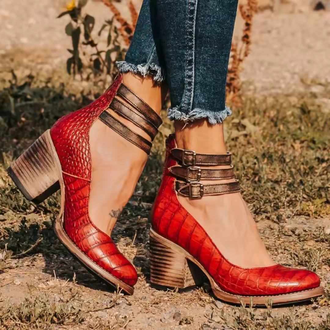 Vintage-Inspired Pumps with Ankle Strap and Chunky Heel