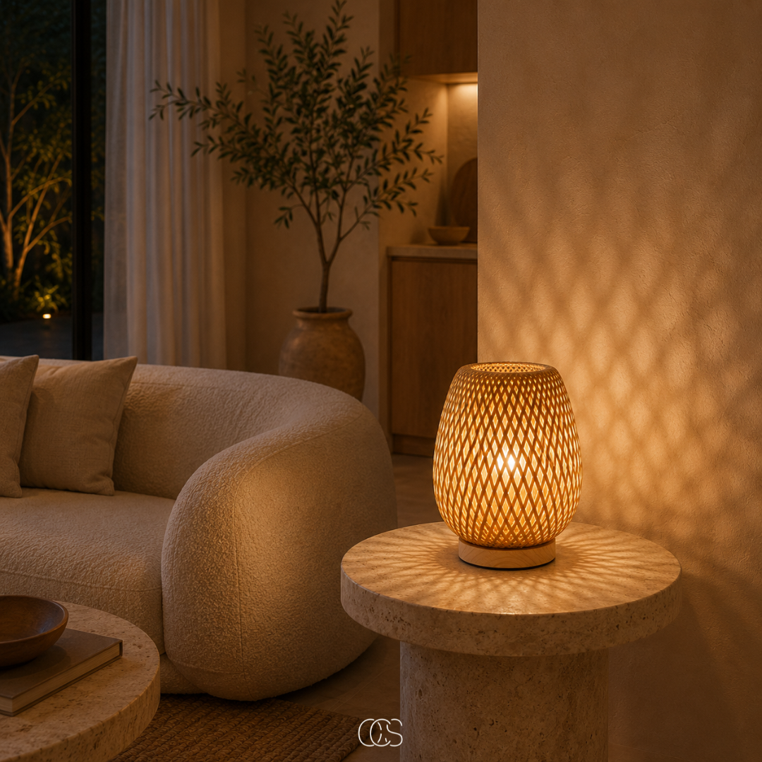 Cordless Bamboo Table Lamp - Scandinavian Dimmable LED with 3 Light Colours