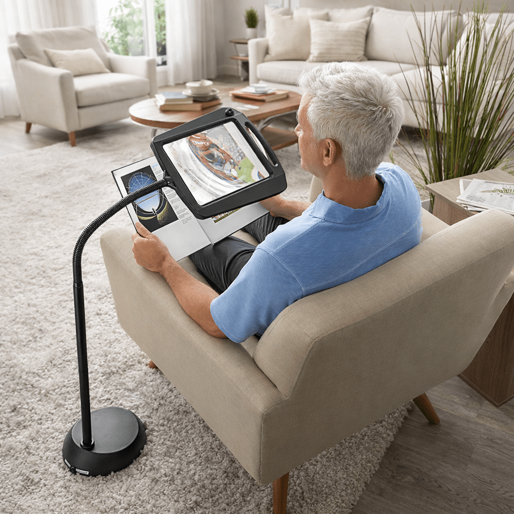 OptiMagnify | Adjustable, Versatile LED Floor Lamp with 3x Magnifier