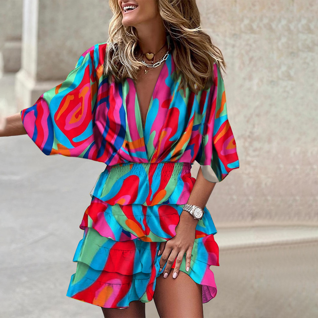 V-Neck Mini Dress with Geometric Print