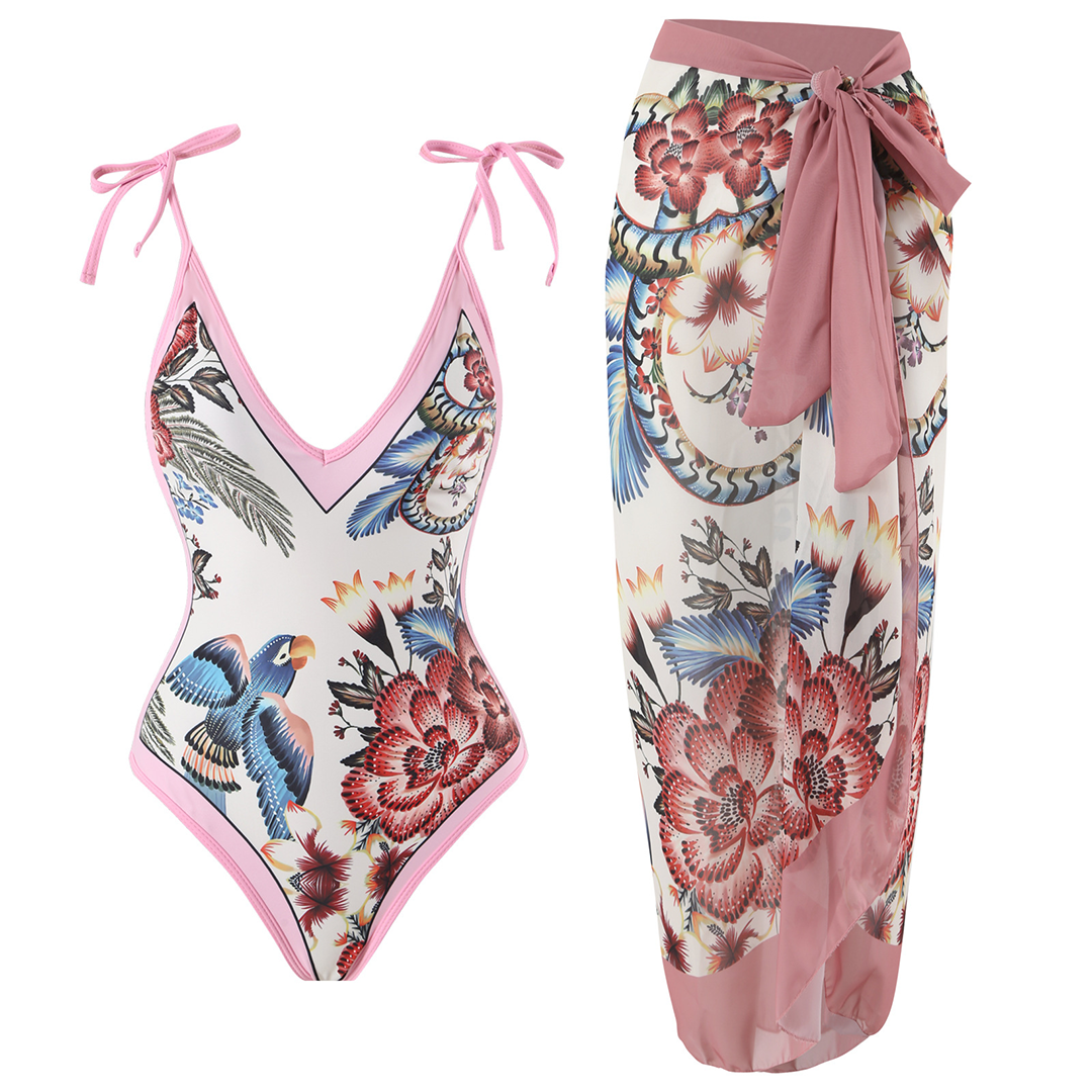 Vintage One-Piece Swimsuit with Ruffles
