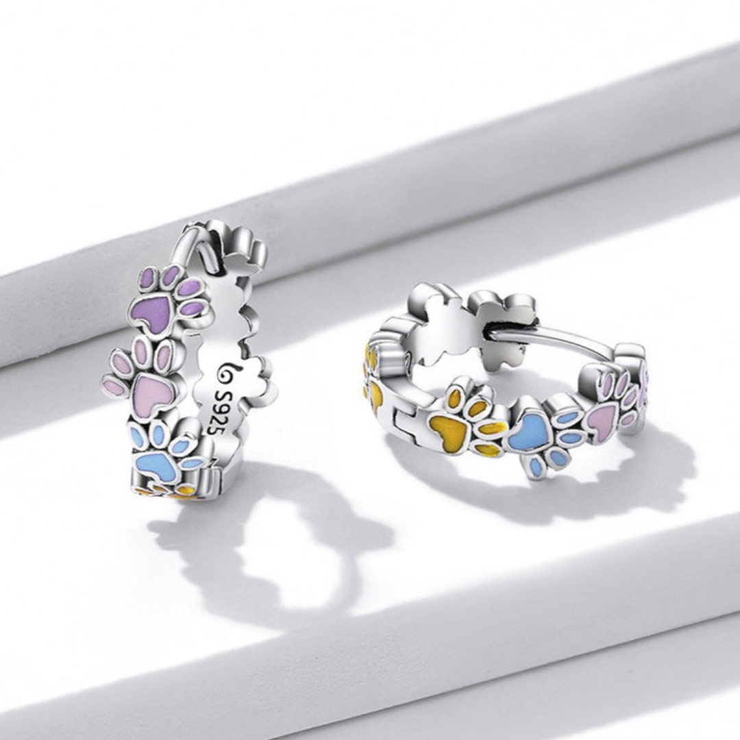 Colourful Paw Hoops Sterling Silver