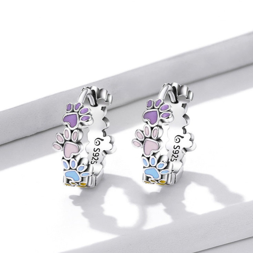 Colourful Paw Hoops Sterling Silver