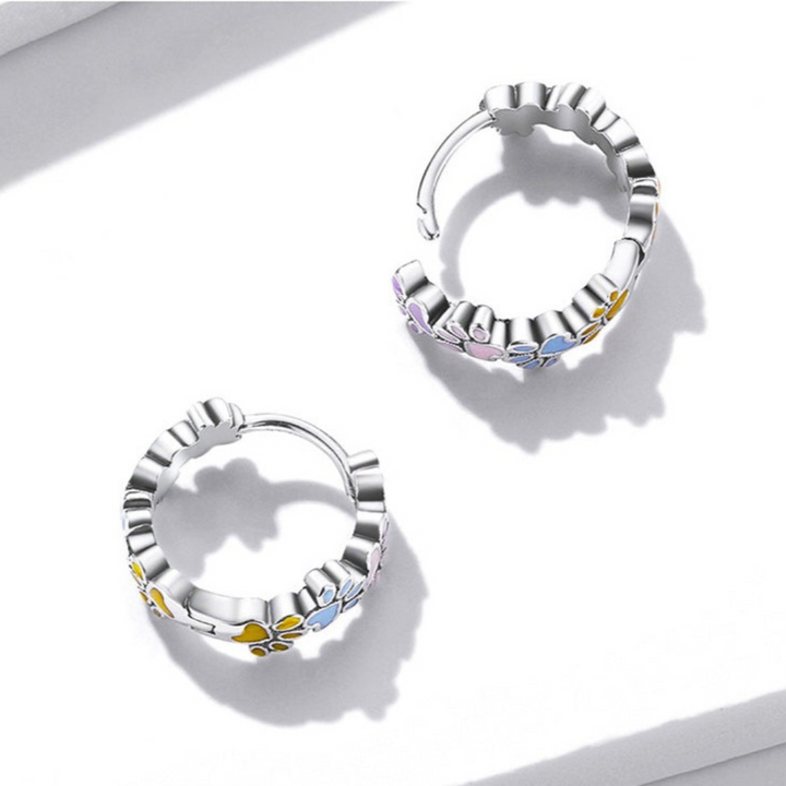 Colourful Paw Hoops Sterling Silver