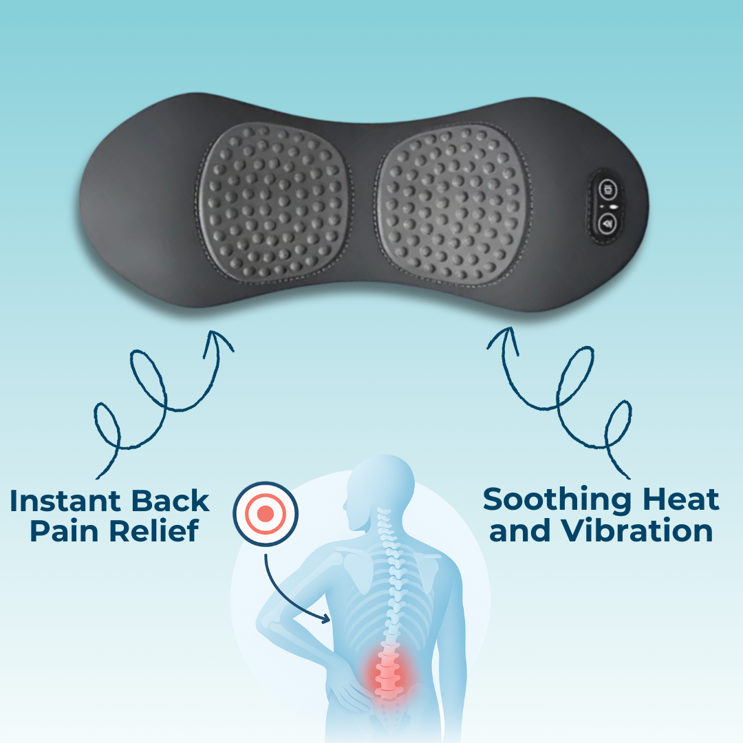 Back Massager with Heat and Vibration, Lumbar Support for Sciatica Relief, Lower Back Pain and Posture Correction – 3-in-1 Home Therapy