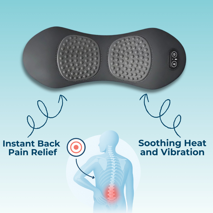 Back Massager with Heat and Vibration, Lumbar Support for Sciatica Relief, Lower Back Pain and Posture Correction – 3-in-1 Home Therapy