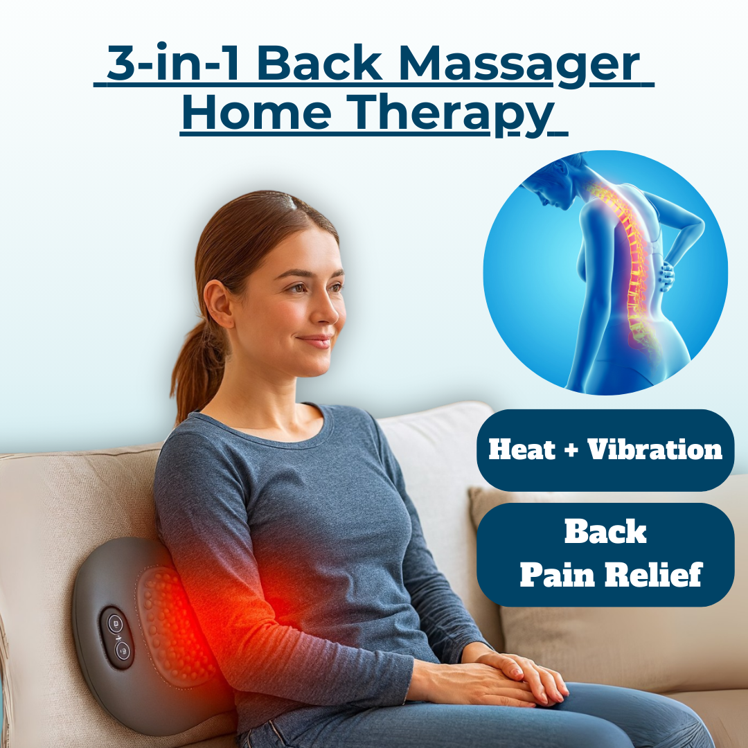 Rückenmassagegerät mit Wärme und Vibration, Lendenstütze bei Ischias, Rückenschmerzen und Haltungskorrektur – 3-in-1 Heimtherapie