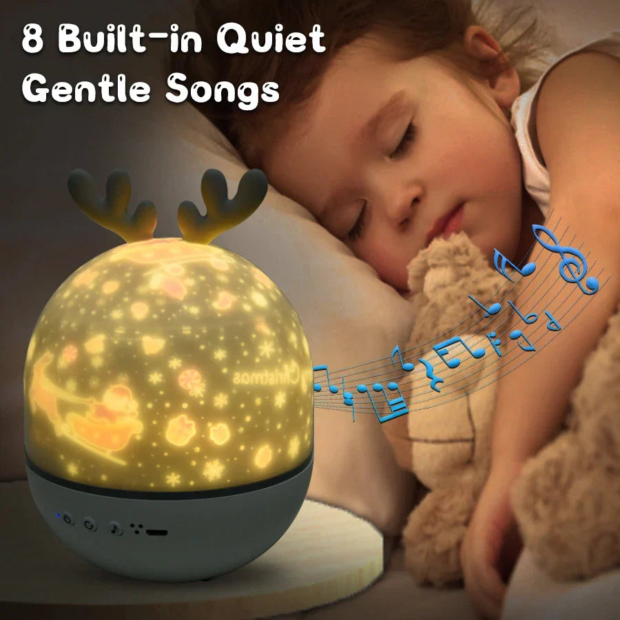 LED Night Light Projector with Remote Control and Music – Children's Lamp with Stars and Timer