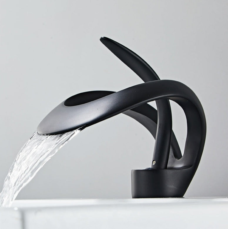 FlowArc – Modern Bathroom Tap with Waterfall Spout and Minimalist Operation