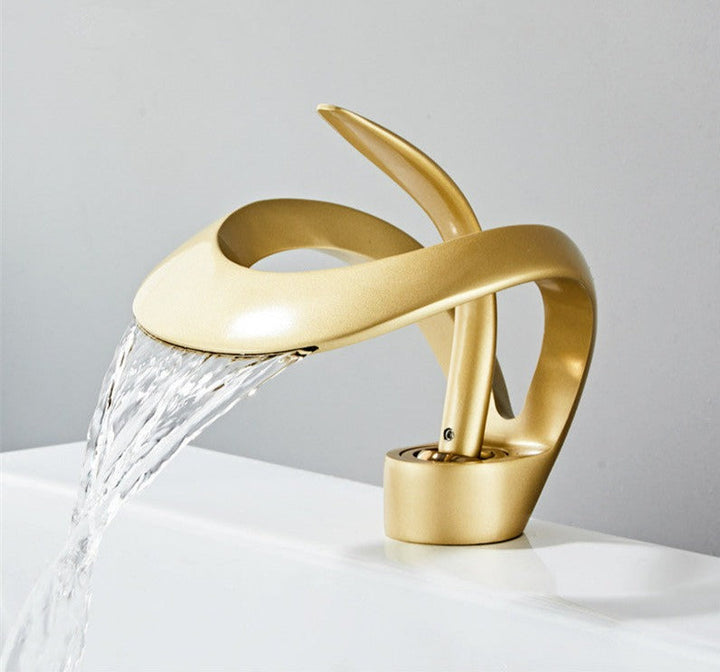 FlowArc – Modern Bathroom Tap with Waterfall Spout and Minimalist Operation