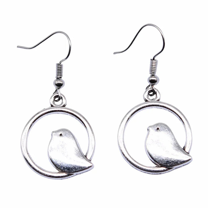 Vintage Bird Charm Dangle Earrings – Handmade Boho Jewellery