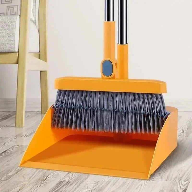 Compact Dustpan and Brush Set with Hair Removal and Foldable Dustpan