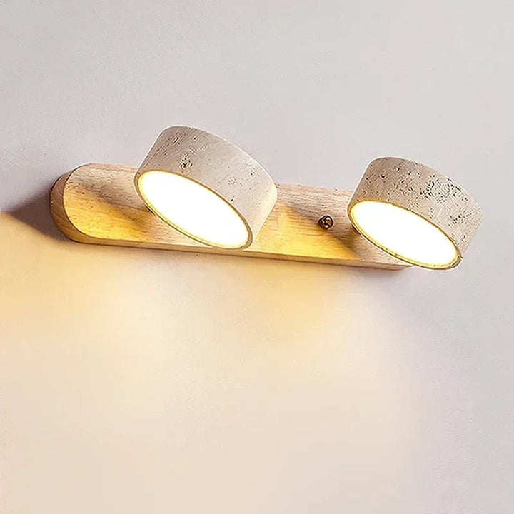 Modern LED Wall Lamp with Rotatable Stone Shades and Wooden Base