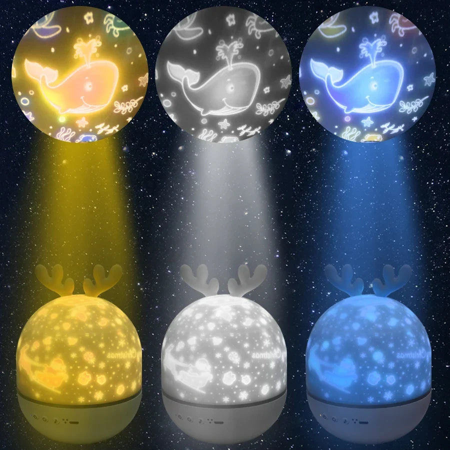 LED Night Light Projector with Remote Control and Music – Children's Lamp with Stars and Timer