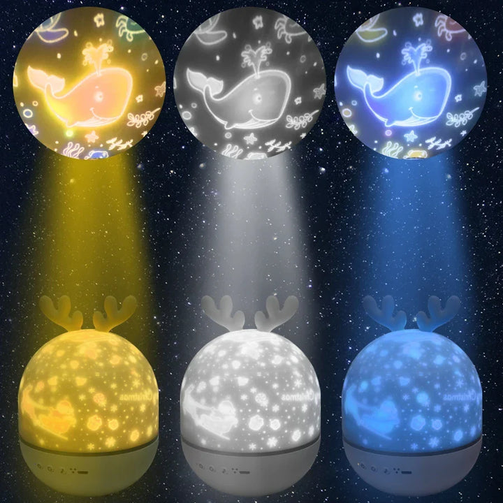 LED Night Light Projector with Remote Control and Music – Children's Lamp with Stars and Timer