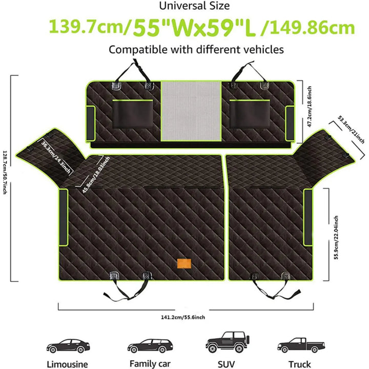 PawRide Dog Car Seat Cover | 6-in-1 Design | Waterproof and Non-Slip | For Cars, SUVs and Vans