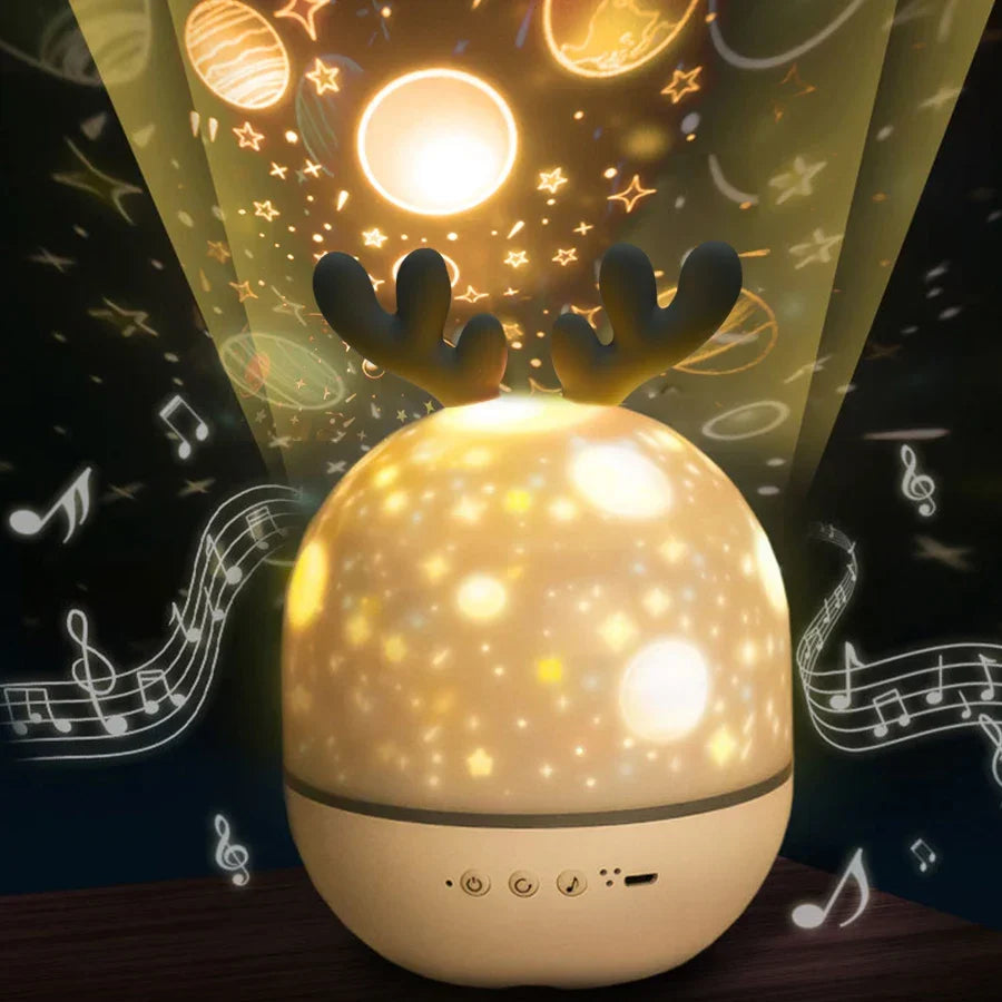 LED Night Light Projector with Remote Control and Music – Children's Lamp with Stars and Timer