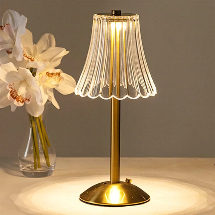 Elegant LED Table Lamp with Crystal Shade and Gold Finish – Touch Switch