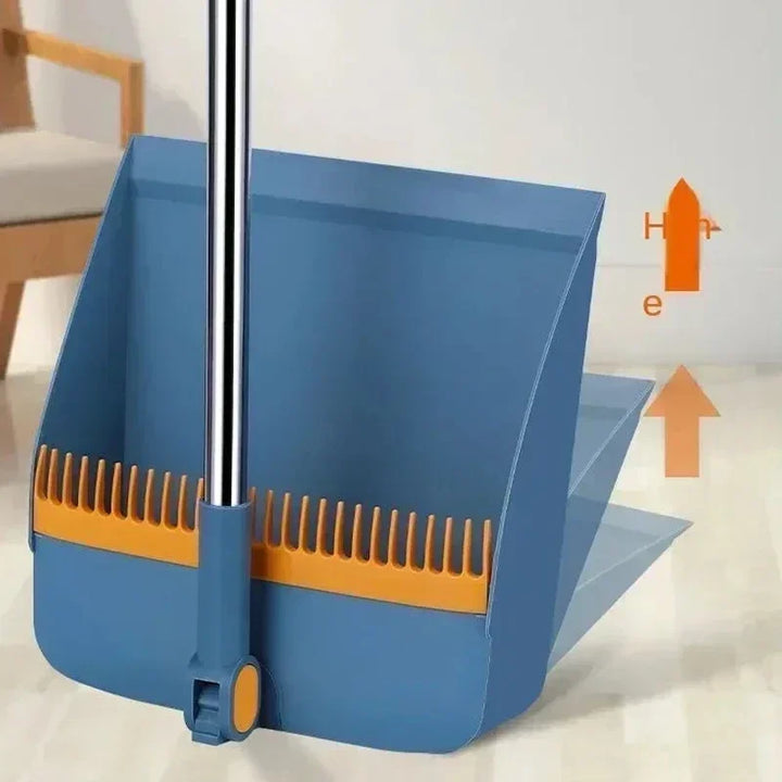 Compact Dustpan and Brush Set with Hair Removal and Foldable Dustpan