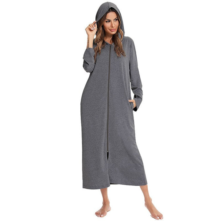 Warm Zip-Up Nightdress with Hood
