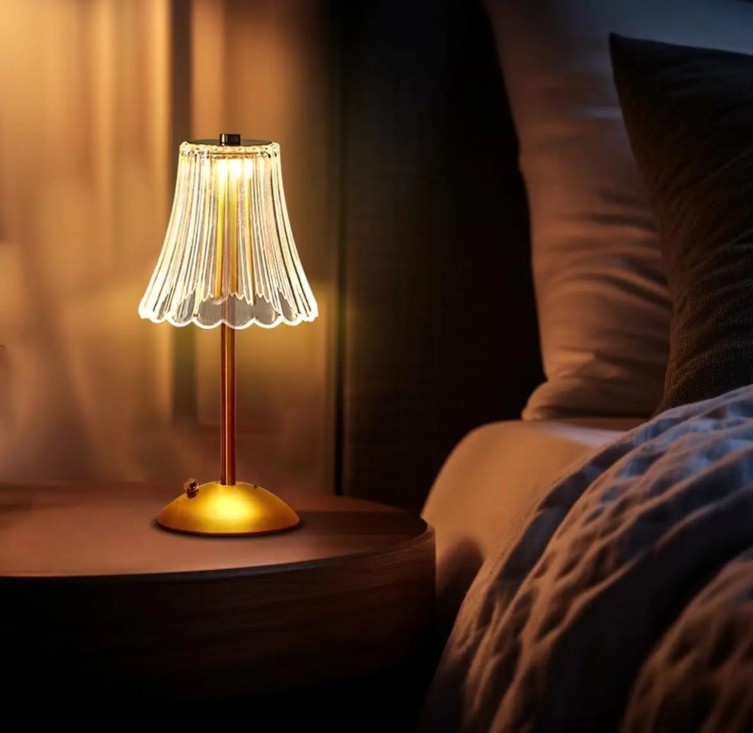 Elegant LED Table Lamp with Crystal Shade and Gold Finish – Touch Switch
