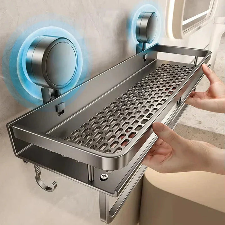 Suction Cup Bathroom Shelf | No Drilling | Drainage Tray | SnapShelv