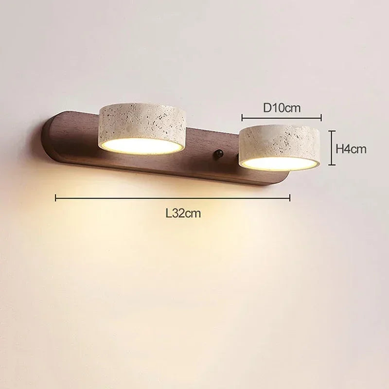 Modern LED Wall Lamp with Rotatable Stone Shades and Wooden Base
