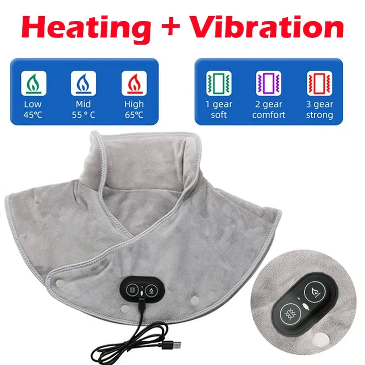 ThermoLiva Heated Neck and Shoulder Massager | USB Heating Cushion with Vibration | 3 Temperature Levels and Timer | Soft Plush
