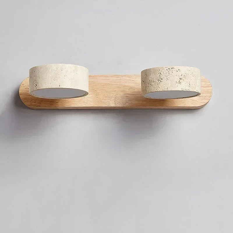 Modern LED Wall Lamp with Rotatable Stone Shades and Wooden Base