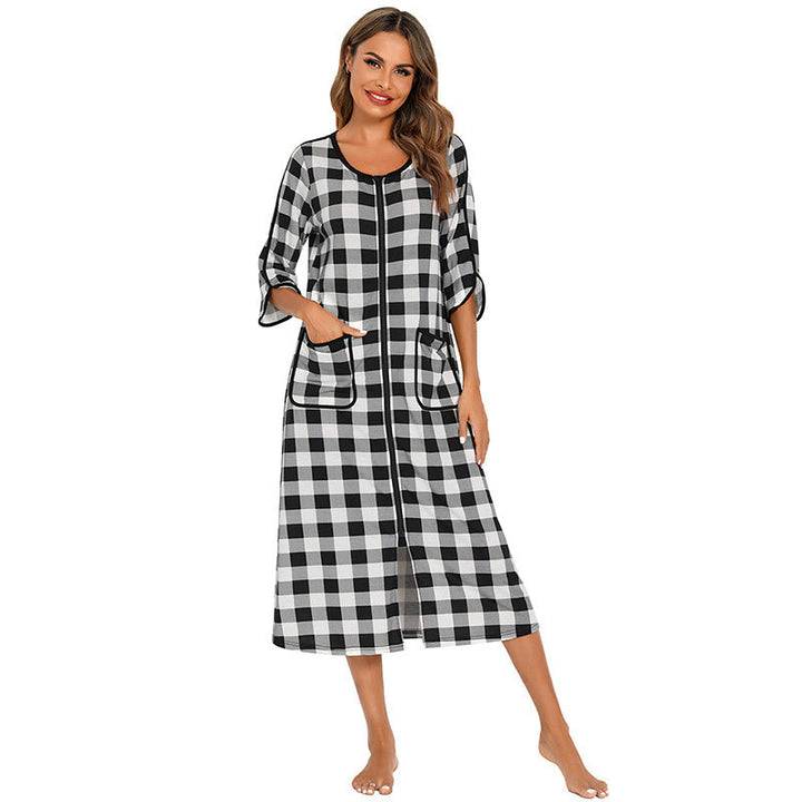 Hooded Dressing Gown with Zip