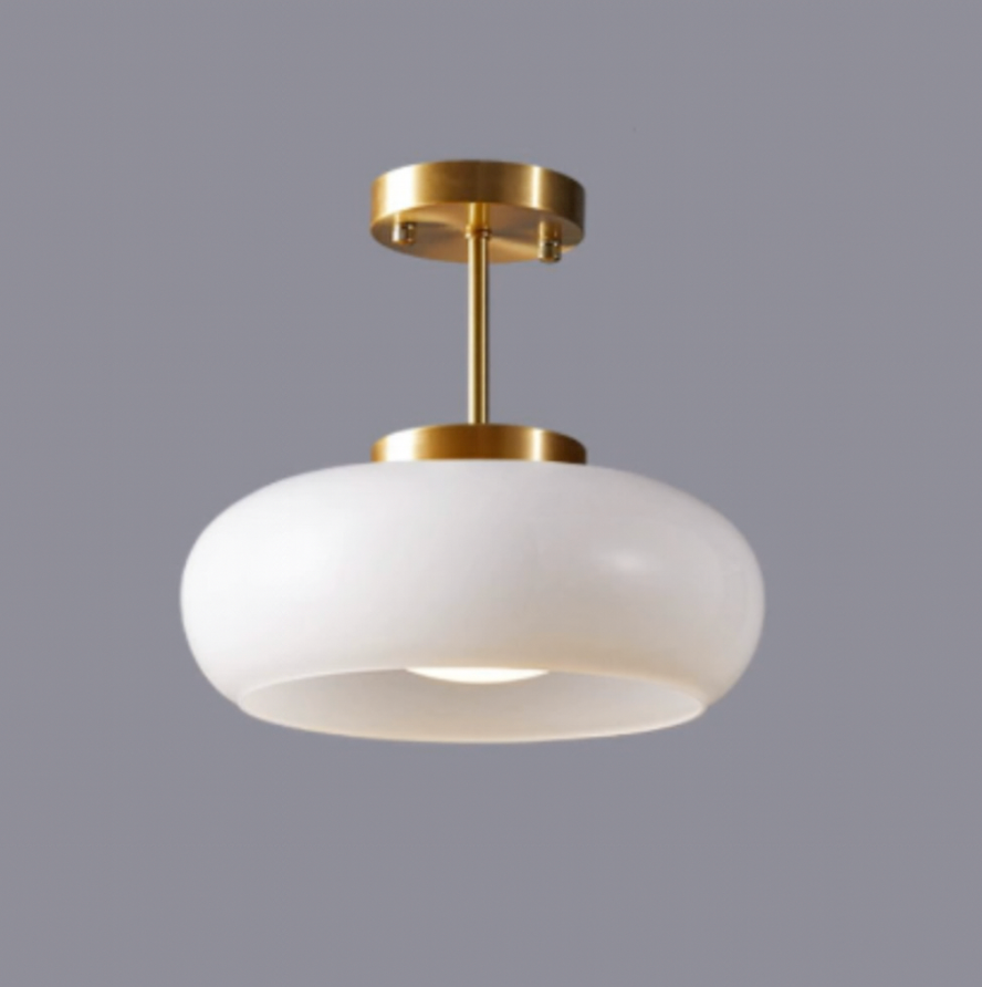 Glass Ceiling Lamp with Rounded Shade and Metal Stem