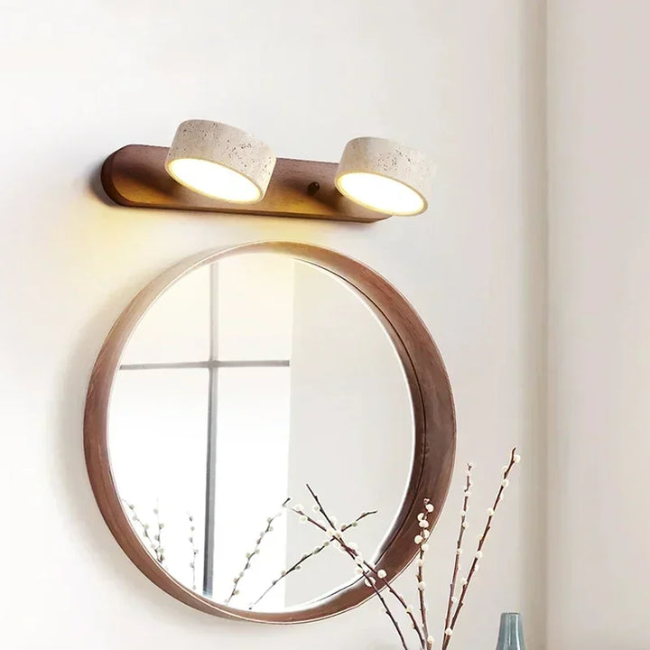 Modern LED Wall Lamp with Rotatable Stone Shades and Wooden Base