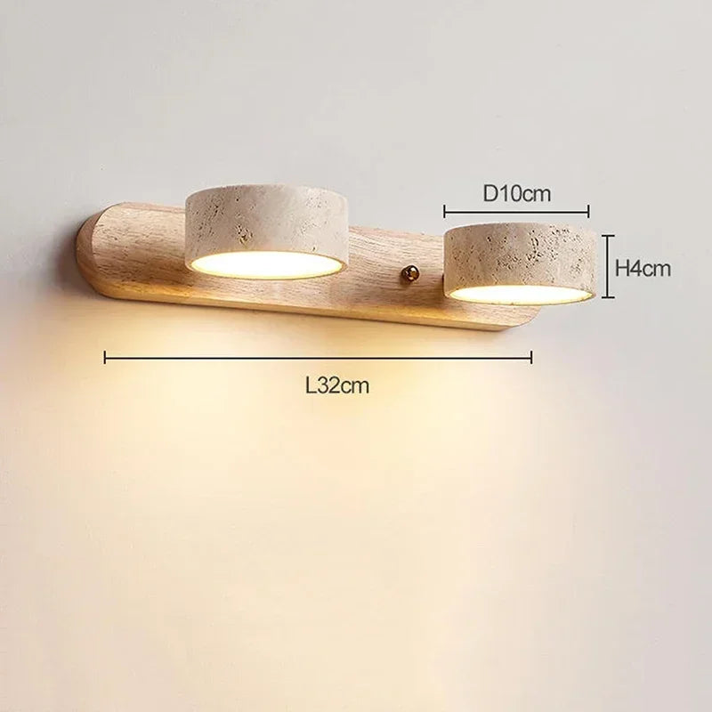 Modern LED Wall Lamp with Rotatable Stone Shades and Wooden Base