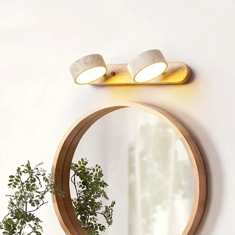 Modern LED Wall Lamp with Rotatable Stone Shades and Wooden Base