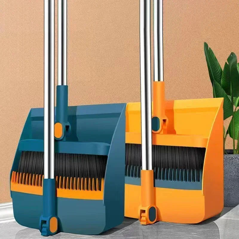Compact Dustpan and Brush Set with Hair Removal and Foldable Dustpan