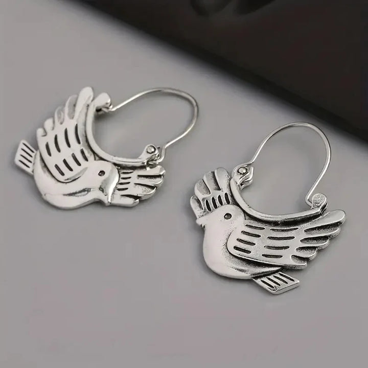 Boho Bird-Inspired Dangle Earrings – Silver-Coloured