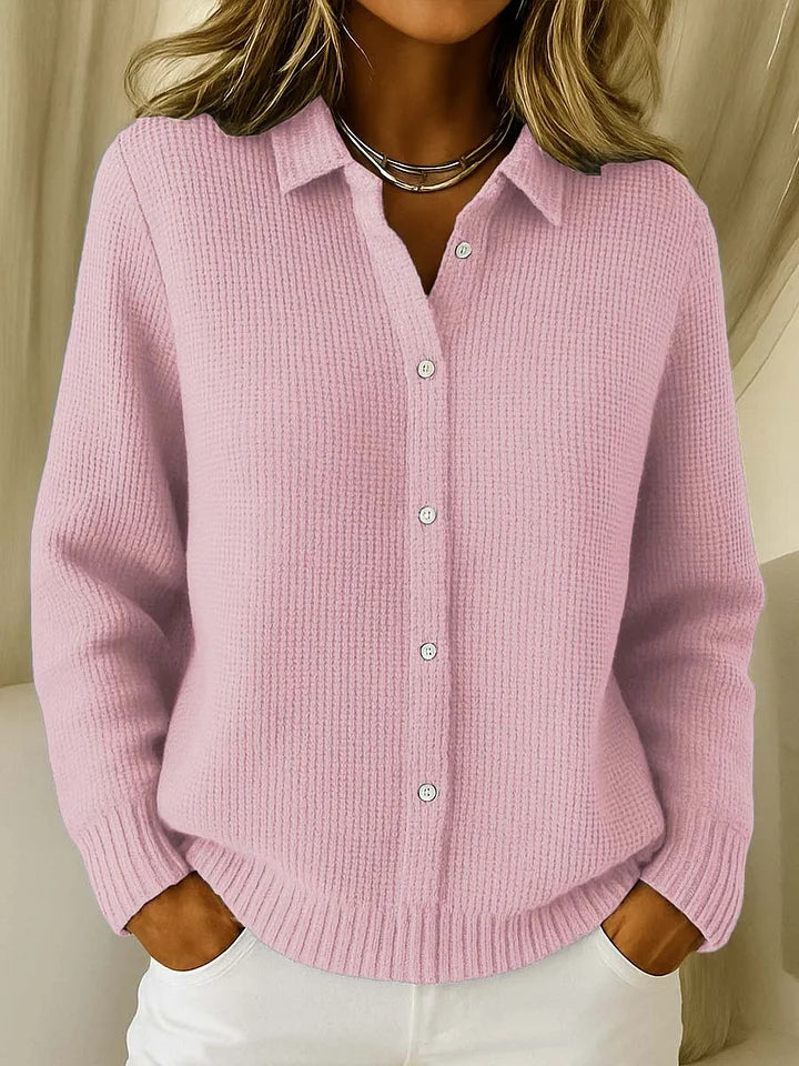 Women's Knitted Polo Jumper with Texture, Collar and Button Fastening