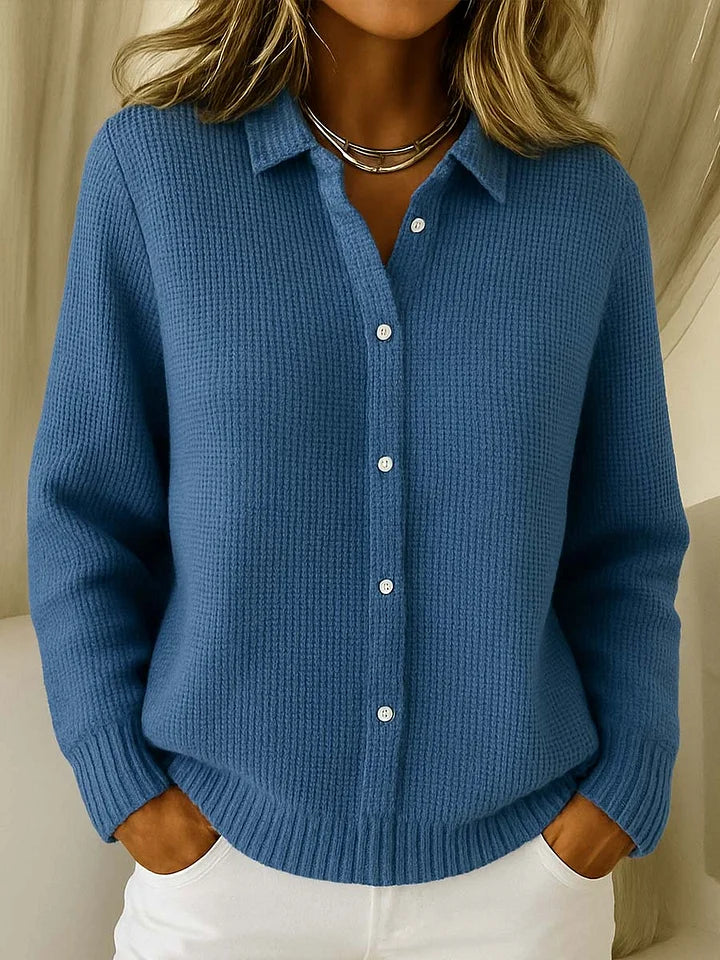 Women's Knitted Polo Jumper with Texture, Collar and Button Fastening