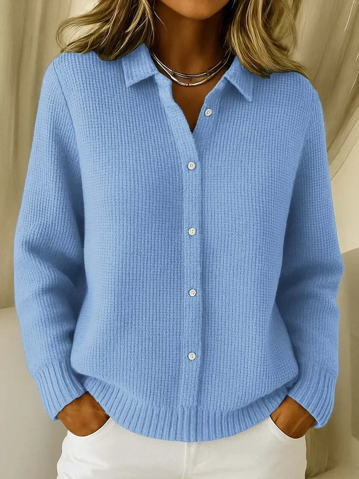 Women's Textured Knit Jumper with Collar and Button Placket
