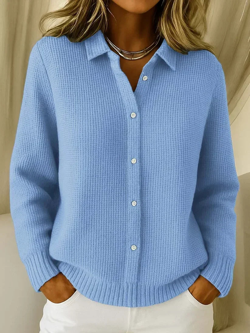 Women's Knitted Polo Jumper with Texture, Collar and Button Fastening
