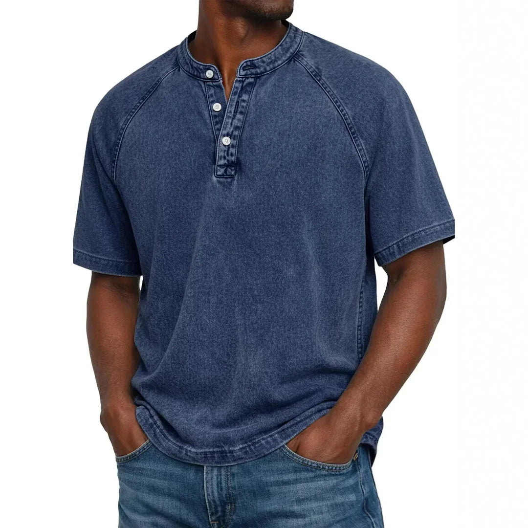 Men's Short-Sleeve Henley | Vintage-Washed T-Shirt with Button Placket