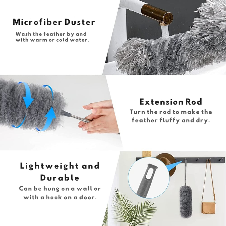 Telescopic Microfibre Dust Mop | Extra Long Reach | Flexible Head | Washable | DustReach
