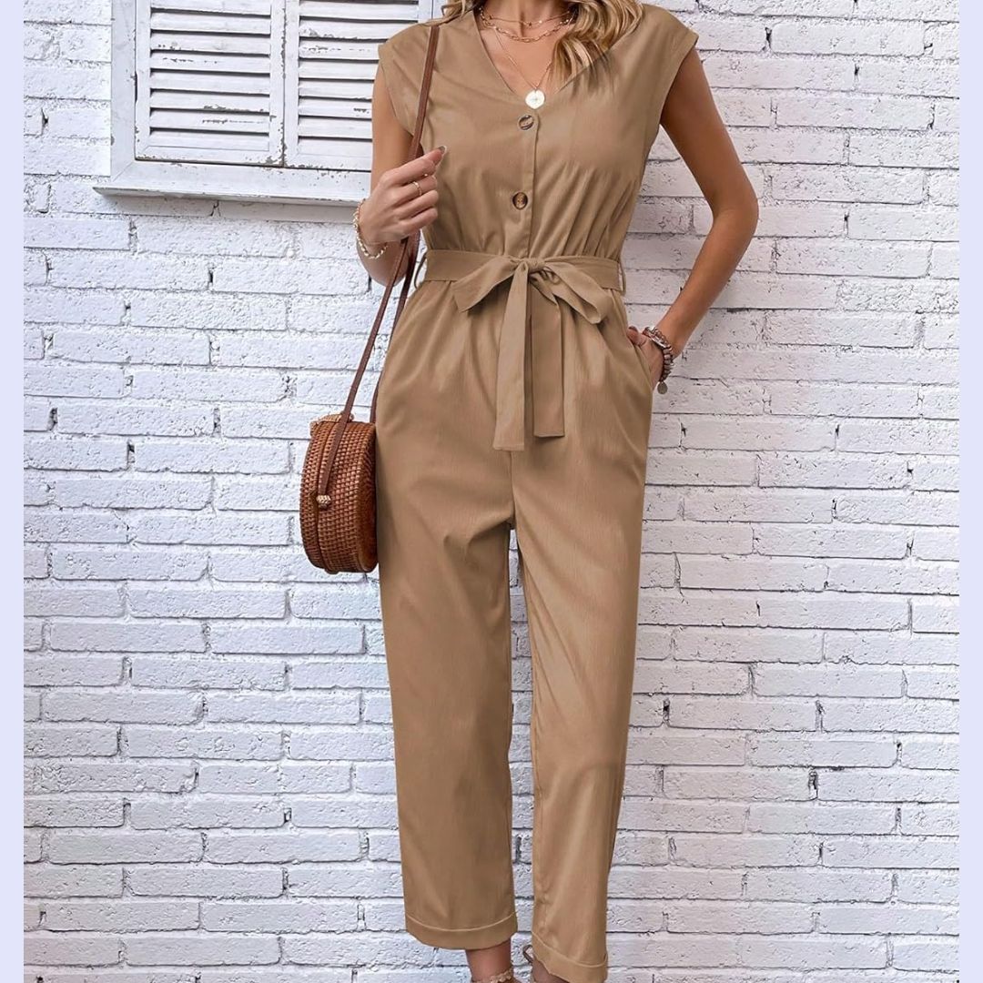 V-Neck Short Sleeve Jumpsuit for Women