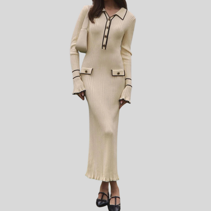Women’s Maxi Dress – High-Waist Ruffle Statement