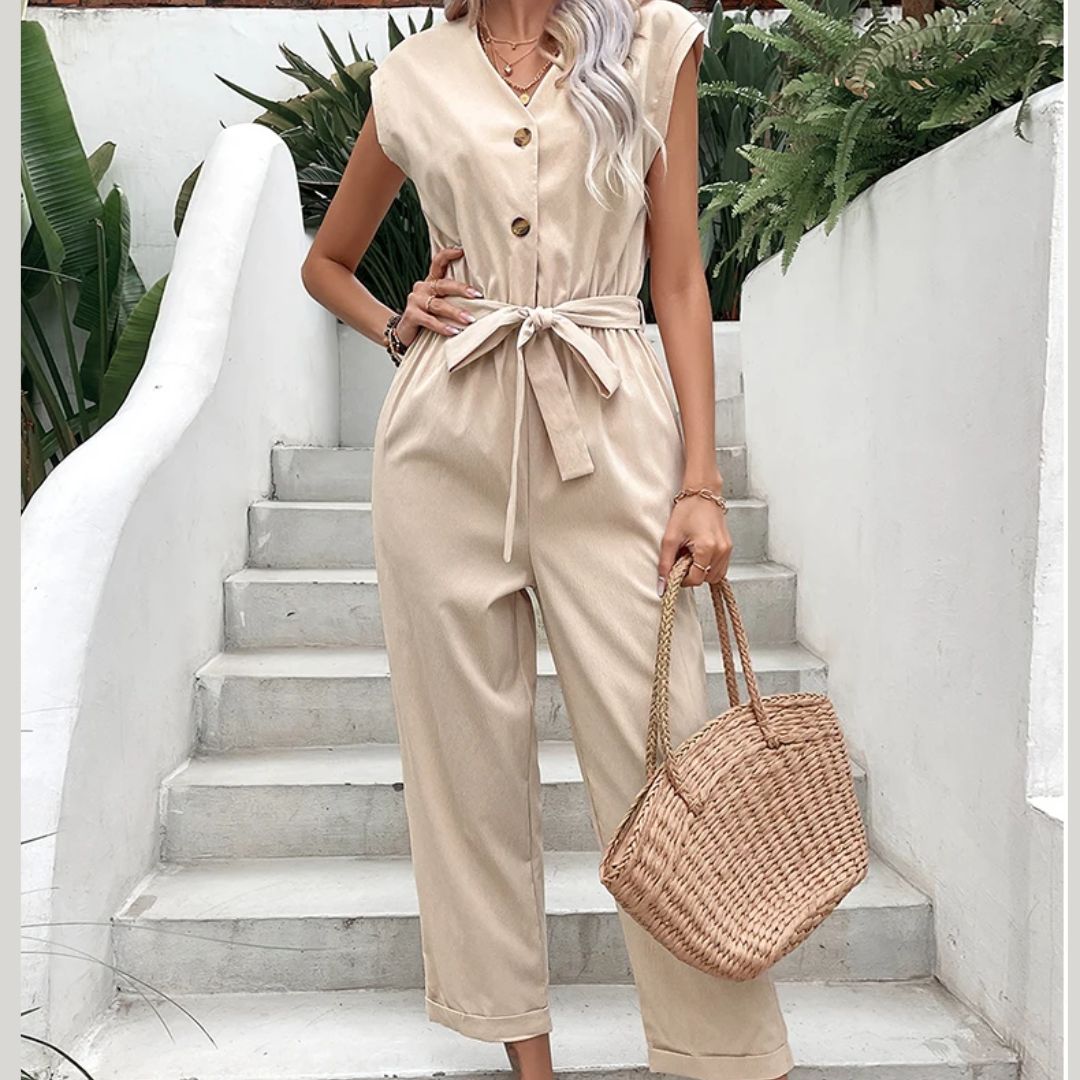 V-Neck Short Sleeve Jumpsuit for Women