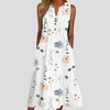 Women’s White V-Neck Floral Print Sleeveless Dress