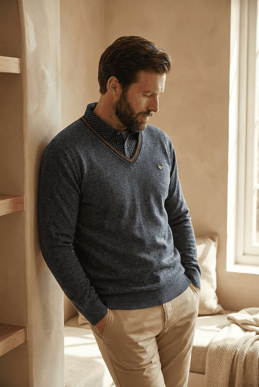 V-Neck Jumper with Collar - Ian