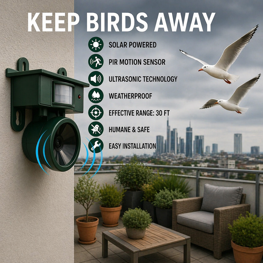 Bird Deterrent Device | Solar-Powered Sensor | Natural Bird of Prey Calls | Birdfend