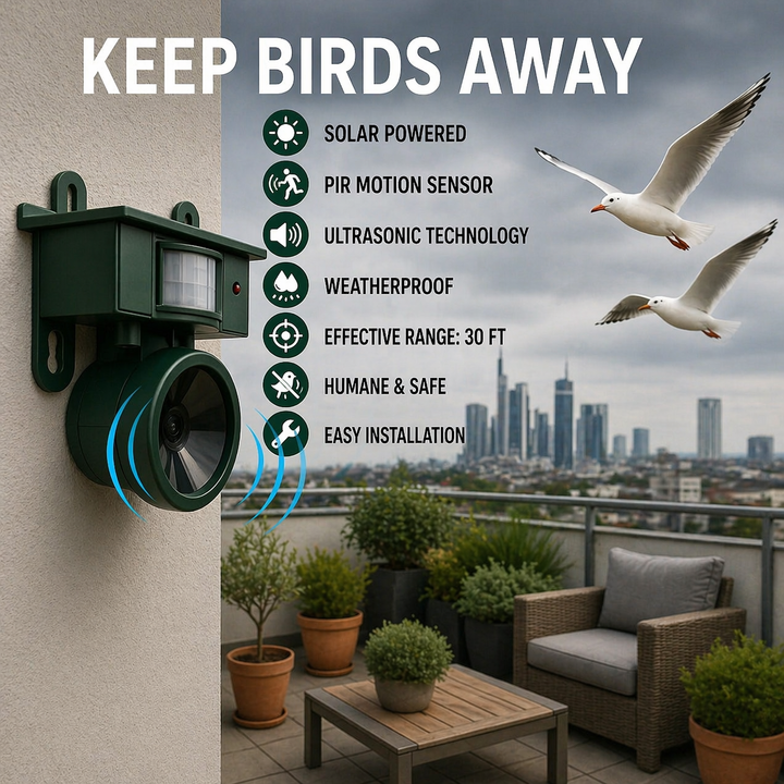 Bird Repeller | Solar-Powered Motion Detector | Animal-Friendly Hawk Calls
